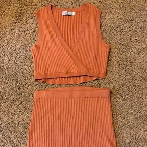 Free People Two Piece Skirt Top Outfit Orange